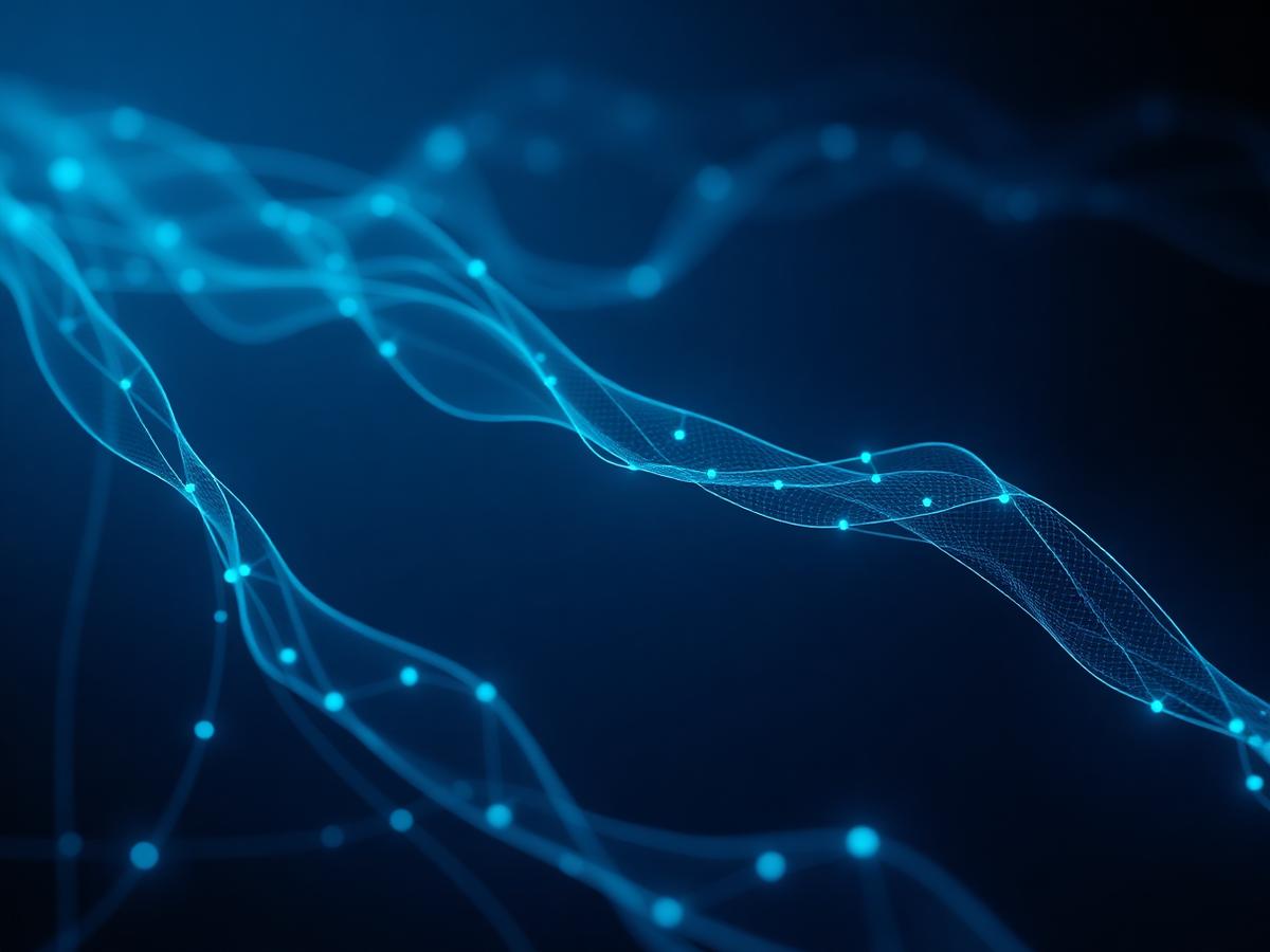 Glowing cyan neural network lines on a dark background